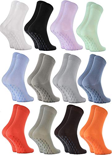 Rainbow Socks - Damen Herren Bunte Bambus Stoppersocken - 12 Paar - Mehrfarbig - Größen 36-38