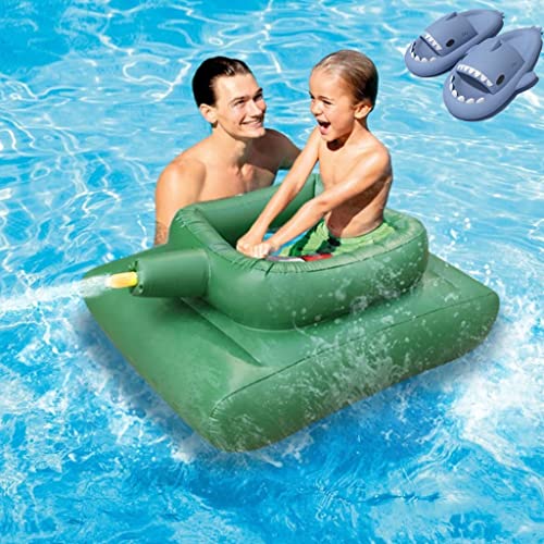 LVLUOKJ Pool Aufblasbare Hängematte Schlauchboot Mit Aufblasbarem Tank, Wassersprühring Vom Typ Pooltank (Color : Adult, Size : Pool+Shark Slippers 20cm)