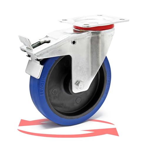 Lenkrolle 200 mm bis 350 kg mit Bremse, Kunststoffrad und Anbauplatte Transportrolle leiser Lauf