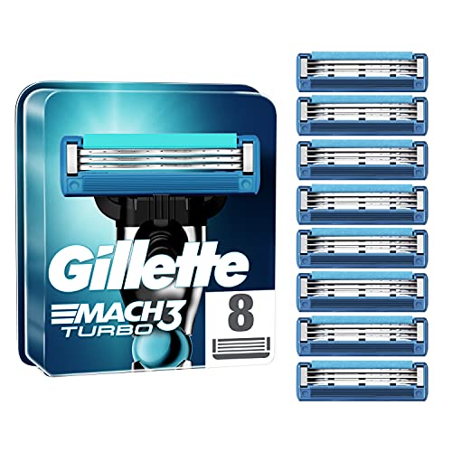 Gillette Mach3 Turbo Rasierklingen, 8 Ersatzklingen für Nassrasierer Herren mit 3-fach Klinge