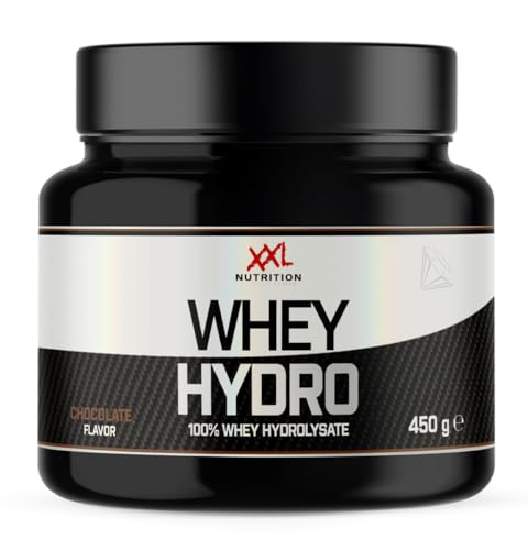 XXL Nutrition - Whey Hydro - Hydrolysiertes Whey Isolat, Eiweiss Pulver, Schneller Aufnahme, 87,5% Eiweißgehalt, Hohem Anteil EAAs & BCAAs - 450 Gramm - Schokolade