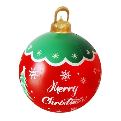 Große Aufblasbare Weihnachtskugeln Beleuchtet, 60cm Aufblasbarer Weihnachtsball aus PVC für den Außenbereich, Weihnachten Aufblasbar Ball mit Pumpe für Outdoor Balkon Terrasse Garten Deko (D)
