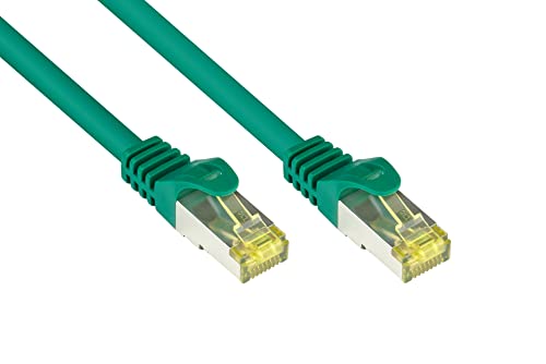 Good Connections RJ45 Ethernet LAN Patchkabel mit Cat. 7 Rohkabel und Rastnasenschutz RNS, S/FTP, PiMF, halogenfrei, 500MHz, OFC, 10-Gigabit-fähig (10/100/1000/10000-Base-T Ethernet Netzwerke) - z.B. für Patchpanel, Switch, Router, Modem - grün, 50 m