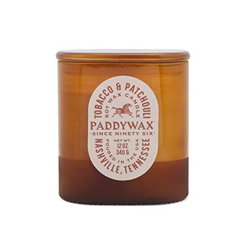 Paddywax Duftkerzen Vista Collection Vintage Style Artisan-Kerze aus Milchglas, 340 g, Tabak und Patschuli