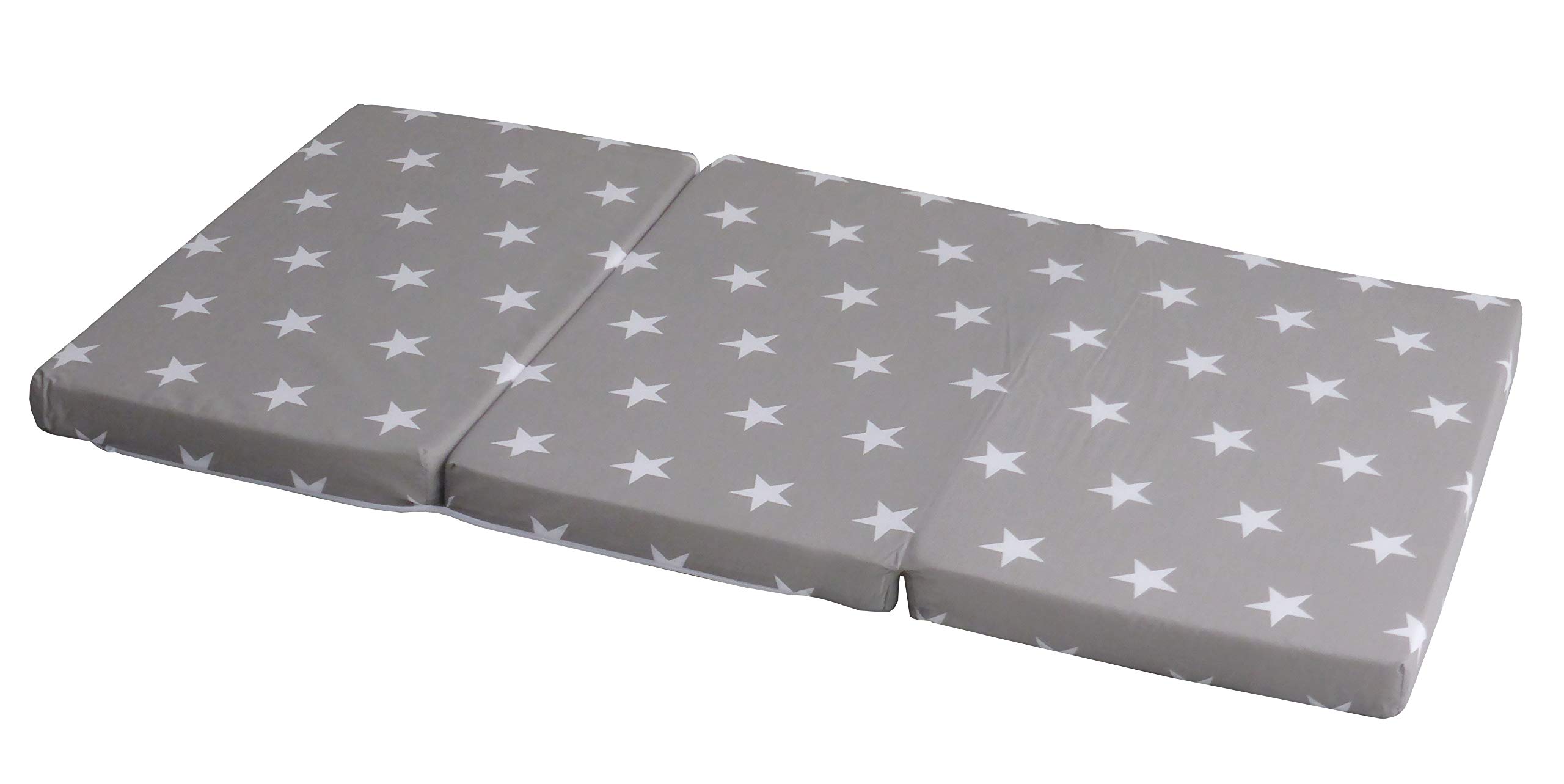 roba Reisebettmatratze Little Stars - Faltbare Baby Matratze für Reisebett 60 x 120 cm - Abnehmbarer Bezug in Grau mit weißen Sternen - Inklusive Tragetasche