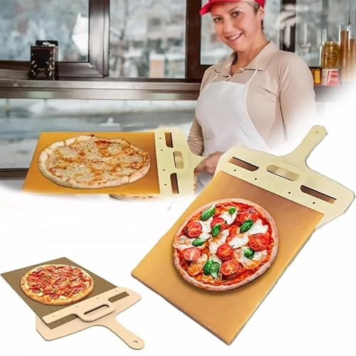 MSCHENZW Gleitender Pizzaschieber – Pala Pizza Scorrevole, der Pizzaschieber, der Pizza Perfekt Überträgt, Antihaftbeschichteter Pizzaschieber, Einfach zu Verwendende Holzfarbe