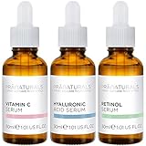 PraNaturals Skin Perfector Gesichtsserum Kit 3x30ml – Hyaluronsäure, Retinol & Vitamin C – Beseitigt Fältchen und Falten, Mit natürlichen Ölen und Vitaminen