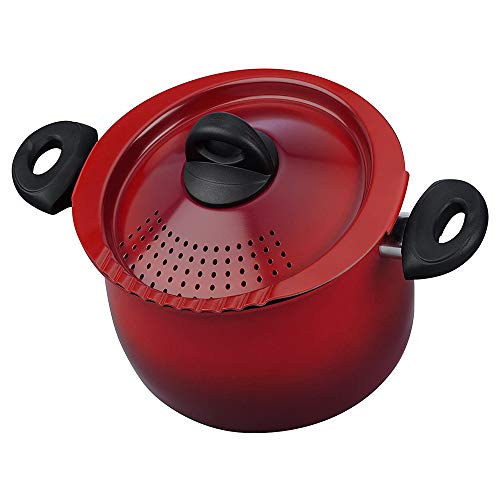 Bialetti Aluminum , Red 5.5 Quart Pasta Pot with Strainer Lid, Nonstick, 5.2 Liters
