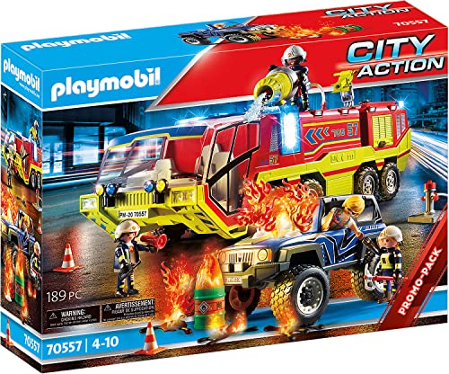 PLAYMOBIL City Action 70557 Feuerwehreinsatz mit Löschfahrzeug, Inkl. Licht- und Soundeffekt, Für Kinder von 4 - 10 Jahren