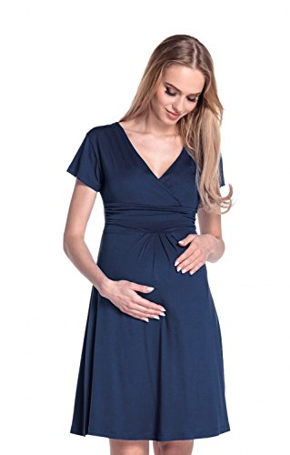 Happy Mama Boutique Damen Viskosejersey Umstandskleid Schwangerschafts Kleid Kurzarm 108p (Marine, 42, XL)