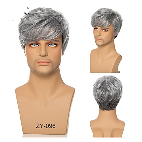 Perücke Kurze Männer Perücke, gerade Synthetische Perücke für männliche Haar-Fliege Realistische ombre graue Perücken für Party (Color : 096, Stretched Length : 8inches)
