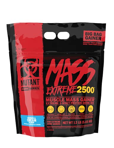 Mutant Mass Extreme Gainer Whey Protein Powder, Build Muscle Size & Strength with High-Density Clean Calories, (Cookie and Cream, 12 LB)