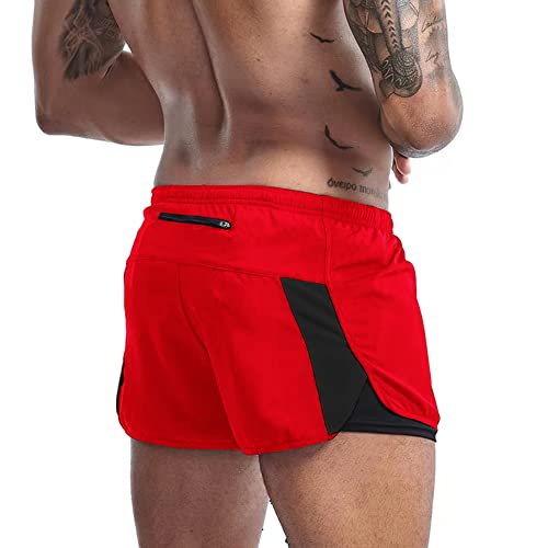 Herren 2 in 1 Laufshorts Outdoor-Trainingsshorts Quick Dry Workout Marathon Shorts mit Liner Rot XL