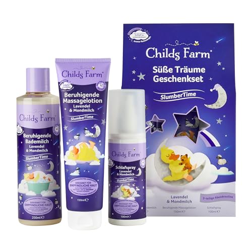 Childs Farm SlumberTime Schlaf Geschenkset, Sweet Dreams Lavendel und Mondmilch | Geeignet für Babys und Kinder mit trockene, empfindliche und auch zu Neurodermitis neigende Haut