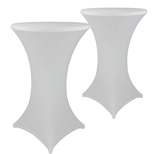DILUMA Stehtischhussen Stretch Elastique Ø 60-65 cm Weiß 2er Set - elastische Premium Stretchhusse für gängige Bistrotische und Stehtische - dehnbarer Tischüberzug