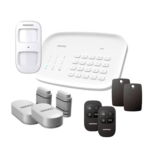 Daewoo Starter Pack Pet Immune | Alarmanlage Haus kabellos WiFi/GSM verbunden | Fernsteuerung, Öffnungs- und Bewegungserkennung, kompatibel mit Amazon Alexa, Google Assistant