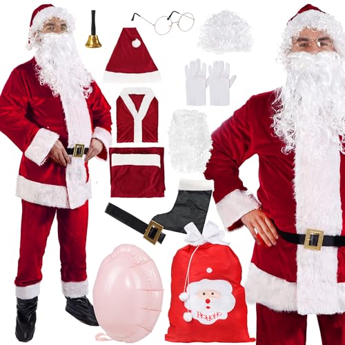 SPRINGOS Weihnachtsmann-Kostüm mit großem Santa-Bauch 12 Elemente