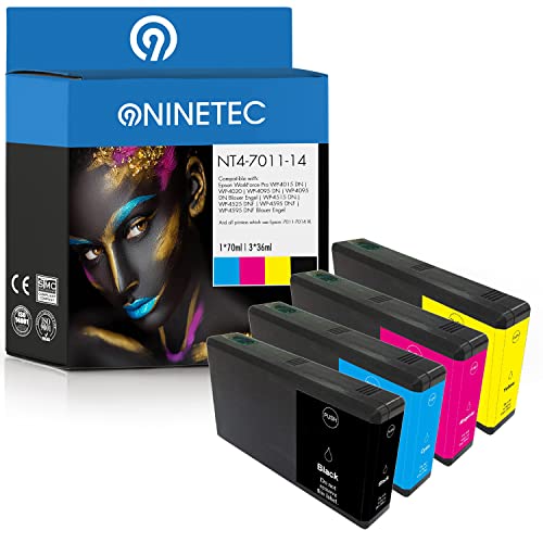NINETEC NT5-7015 4er Set Patronen kompatibel mit Epson T7011 T7012 T7013 T7014 | Für Epson Workforce Pro WP-4020 WP-4015 DN WP-4095 DN WP-4095 DN WP-4515 DN WP-4525 DNF WP-4595 DNF WP-4595 DNF