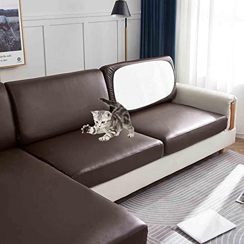 YWQJL Hochdehnbarer Pu-sofabezug Sofabezug L Form Couch Überzug Wasserdicht Kratzfest Elastische Couch Kissenbezüge Für 4/3/2/1 Sitzer Für Wohnzimmer,Darkbrown-Large3Seater(120-150cm)