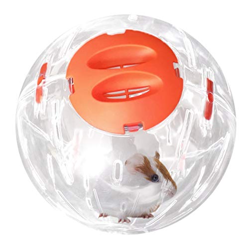 Hamsterball, transparenter Kunststoff-Sportball für Hamster, Laufen, Gymnastikball mit Ständer, für kleine Haustiere, Nagetiere, Meerschweinchen, Mäuse, Rennmäuse, Spielzeug (16 cm, orange)