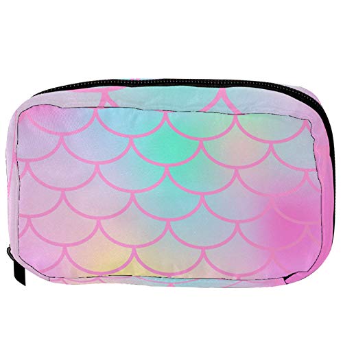 Kosmetiktasche, rosa Meerjungfrauen-Schuppen-Muster, praktische Kulturbeutel, Reisetasche, Oragniser, Make-up-Tasche für Frauen und Mädchen