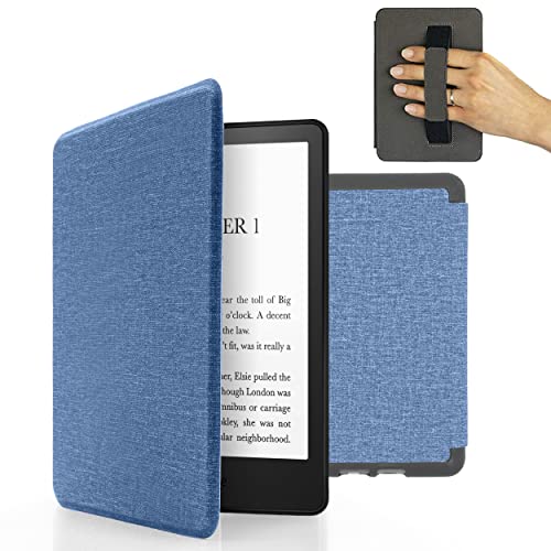 MyGadget Hülle für Amazon Kindle 11. Generation ( Modell 2022 - 6 Zoll) mit Handschlaufe & Auto Sleep / Wake Funktion - Flip Case in Hell Blau