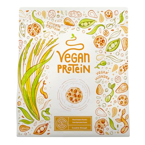 Vegan Protein - COOKIE DOUGH - Veganes Proteinpulver aus gesprossten Reis, Erbsen, Sojabohnen, Leinsamen, Amaranth, Sonnenblumen- und Kürbiskernen - Pulver 600g
