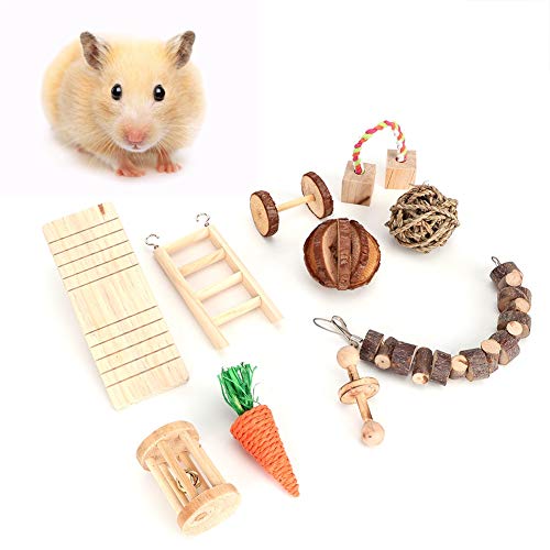 Atyhao Hamster Chew Toys, natürliche hölzerne Kiefer Meerschweinchen Ratten Chinchillas Spielzeug Zahnpflege Zubehör für kleine Haustiere[10 Stück] Räder & Röhren