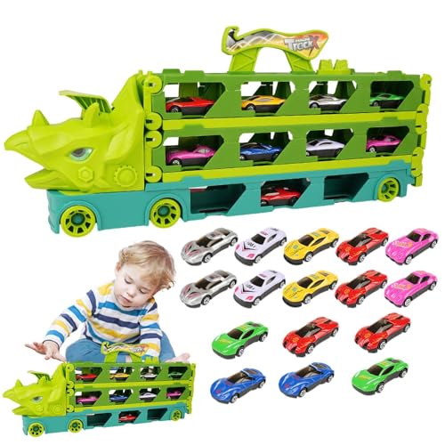 Shichangda Dino-Transportträger-LKW - Kleinkindertransporter mit Kapazität für 24 Fahrzeuge | Solide Spielzeug-LKWs mit weichen Kanten für Kinder, Jungen und Mädchen