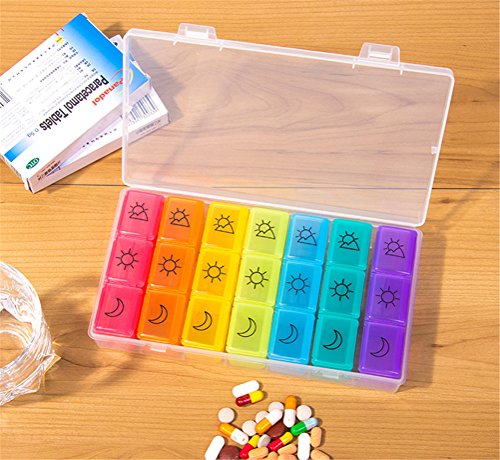 Pill Box Organizer 7 Tage, Pille Dispenser Weekly 3 Mal Am Tag Mit Fall Für Die Reise, Vitamin Fischöl Container Planner,4Pcs