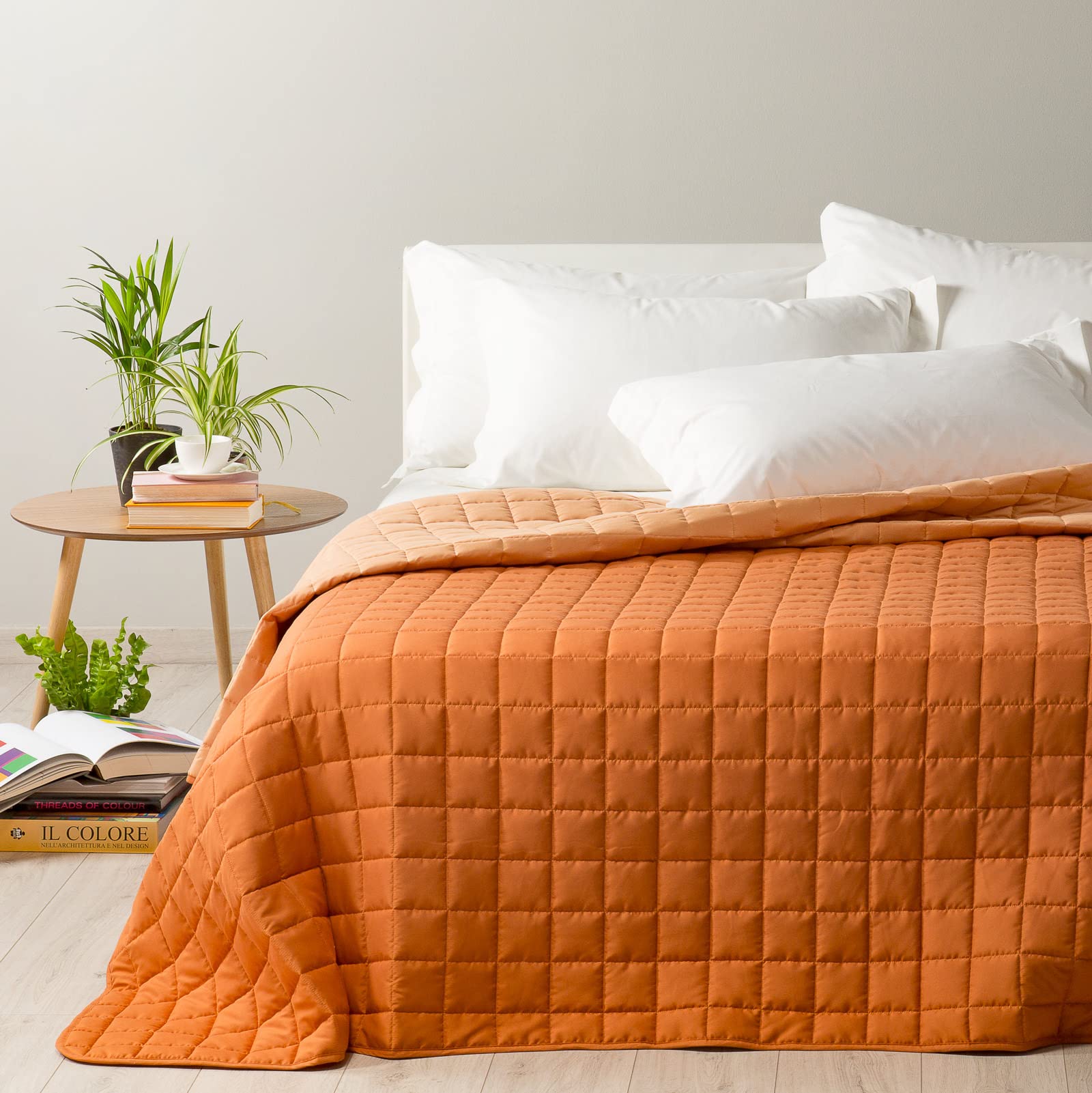 Caleffi - Tagesdecke, gesteppt, modern, einfarbig, Einzelbett, Orange