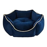 QIFFIY Katzenhaus Haustier Hund Bett Weiche Winterkatze Matte Welpenhaus for kleine mittlere Hund Warme Beste Samt Nest Sofa Katzenhöhle (Color : Blue, Größe : Large)