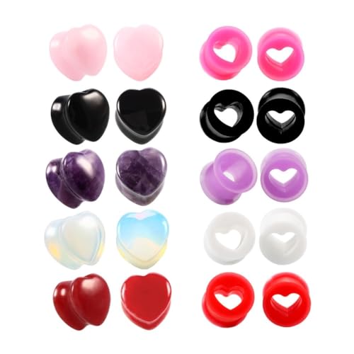 Ohr Plugs Tunnels Gauges Set -Mixed Stone+silicone Heart Shaped （6-16mm）10 Pairs+12 Pairs（2 Options）for Women Men Body Piercing Jewelry (Color : B, Size : 16mm)