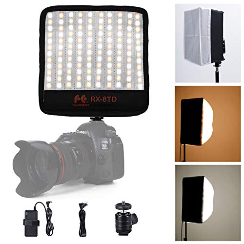 Falcon Eyes RX-8TD Flexible LED Photography Light 18W Bi-Color 3000K-5600K LED Continuous On-Camera Lighting CRI 95+ with Softbox Diffuser