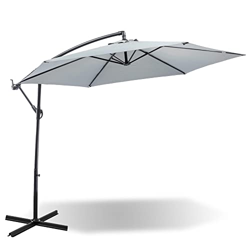MaxxGarden Sonnenschirm mit Zusätzlicher Kreuzbasis - Höhenverstellbarer Sonnenschirm Balkon mit UV-Schutz - Ampelschirm für Terrasse & Strand - Stabiler Gartenschirm - 300cm - Grau