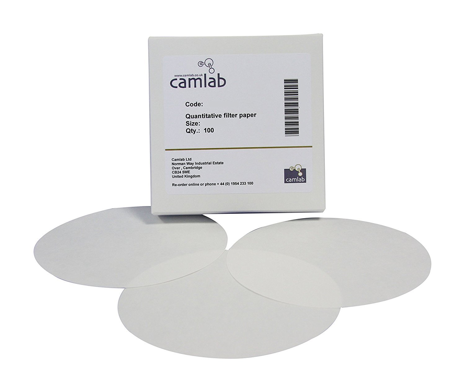 Camlab 1188556 Quantitative Filterpapier, Klasse 14 [44], langsames Filtern und Aschefrei, 70 mm Durchmesser, 100 Stück