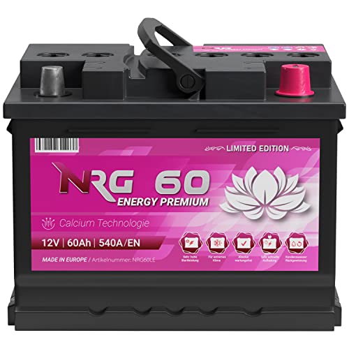 NRG Premium Autobatterie 60Ah 12V Limited Edition Starterbatterie ersetzt 53Ah 55Ah 56Ah 61Ah 62Ah Batterie