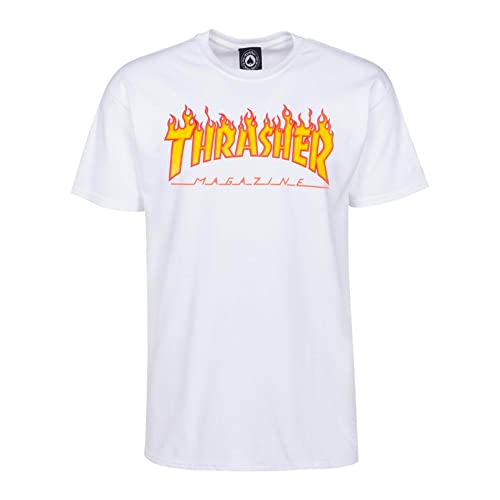 Thrasher Flame white T-Shirt, Wei, XL