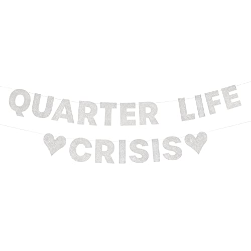 xo, Fetti Quarter Life Crisis Banner – Silber Glitzer, 1,2 m | Lustige Geburtstagsparty-Dekoration, 25. Geburtstag, HBD, Gag Geschenk, Fotoautomaten-Hintergrund, 30. Geburtstag