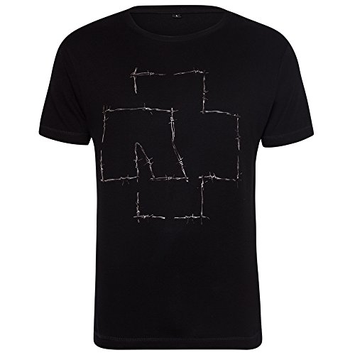 Rammstein Herren T-Shirt Stacheldraht Logo Offizielles Band Merchandise Fan Shirt schwarz mit mehrfarbigem Front Print (L)