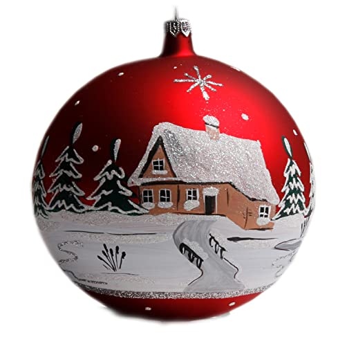 Weihnachtskugel Christbaumkugel 15 cm Celebration Edition 20 Winterlandschaft rot handbemalt mundgeblasen mit Ständer