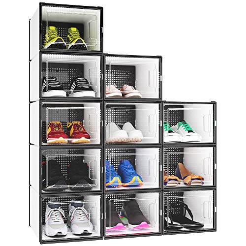 YITAHOME Schuhboxen, 12er Set, Schuhkarton stapelbar stabil, Aufbewahrungsboxen für Schuhe mit transparent Tür und Belüftungslöchern, Schuh-Organizer für Schuhe bis Größe 44, stapelbare schuhbox
