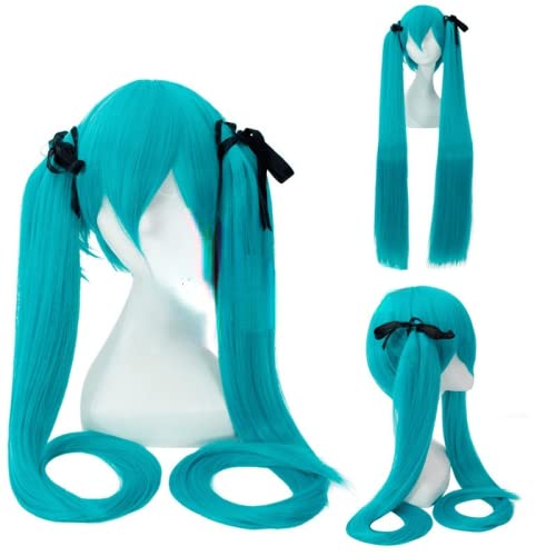 Wig for Halloween Fashion Christmas Party Dress Up Wig Vocaloid Hatsune Miku Series Tiger Mouth Clip Multicolor Double Ponytail Anime Wig Color: Blue Band Hatsune-1