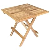 Divero Kindertisch Beistelltisch Balkontisch Teak Holz Tisch für Terrasse Balkon Garten – wetterfest klappbar unbehandelt – 50 x 50 cm Natur-braun