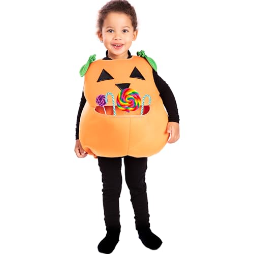 Krause & Sohn Kürbis Kostüm inkl. großer Bauchtasche für Süßigkeiten sammeln Halloween Süßes oder Saures für Kinder 3-6 Jahre Fasching (3-4 Jahre)
