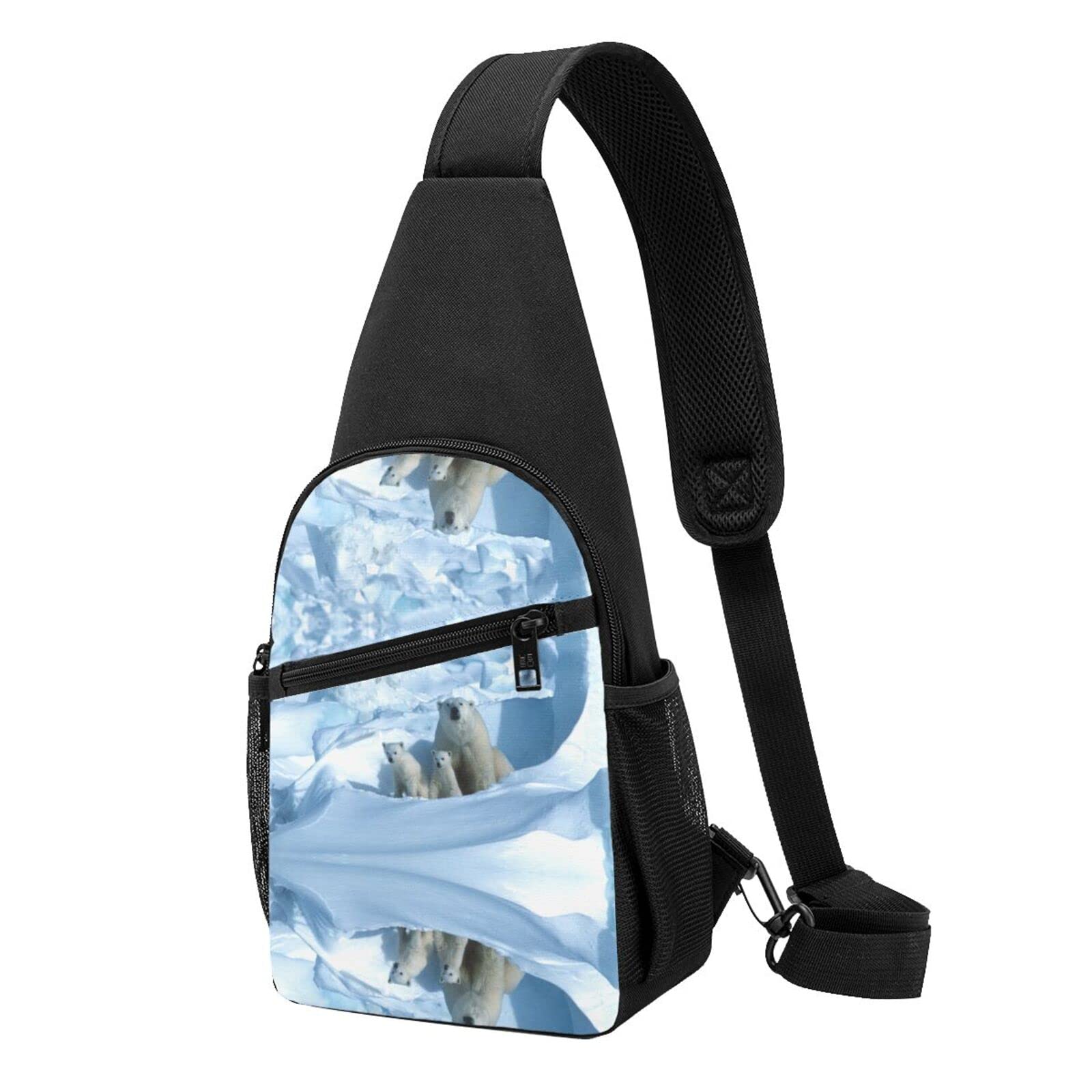 Brusttasche mit Wildpilz-Druck, wasserdicht, leicht, ein Gurt, Schultertasche, für Outdoor, Wandern, Sport, eisbär, Einheitsgröße