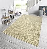 NORTHRUGS In- und Outdoor Teppich Raute 80x150cm - Wetterfest Modern Geometrisches Raute Muster Allover Design Läufer für Balkon Terrasse Garten Wintergarten Wohnzimmerteppich Wasserfest in Grün Creme