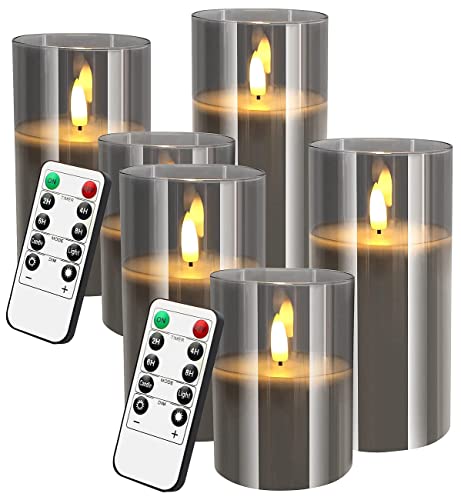 Britesta LED-Wachs-Kerzen: 6er-Set LED-Echtwachskerzen in grauen Acrylgläsern, 3 Größen (LED-Kerzen mit Zeitschaltung)