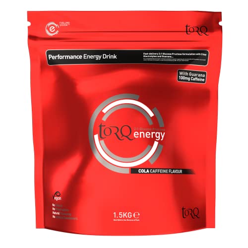 Torq Energy Drink Caffeine Cola Isotonic Energy Drink Powder - Electrolyte Powder Energy Drinks High Carbohydrates 30g per 500ml and Sodium - 45 Servings - 1.5kg