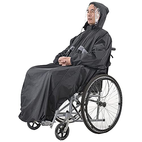 MOUSKE Wasserdichter Rollstuhl-Poncho für Erwachsene Rollstuhl Regenmantel Rollstuhl Regenschutz Umhang Regencape mit Ärmelkapuze Reflektierende Streifen Anzug für ältere Menschen und Patienten